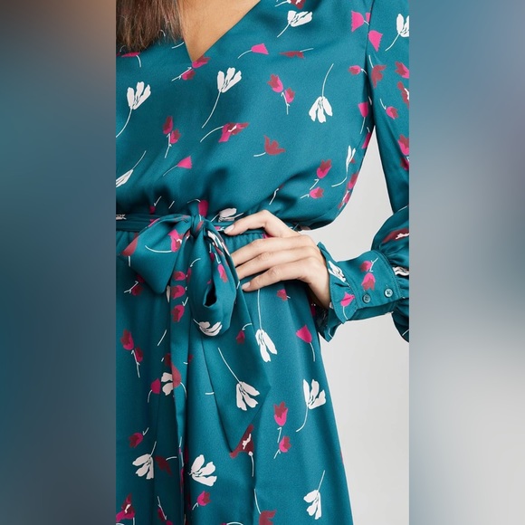 NWT Joie Long Sleeve Marlayne Faux Wrap Floral Print in Ocean Teal Blue - Picture 4 of 12